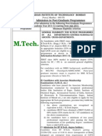 M.Tech.: Admission To Post Graduate Programmes