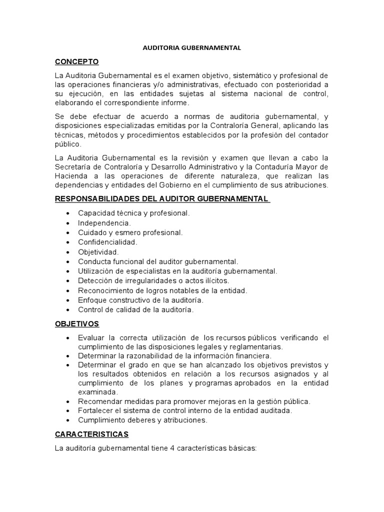Conceptos y Objetivos de Auditoría Gubernamental | PDF