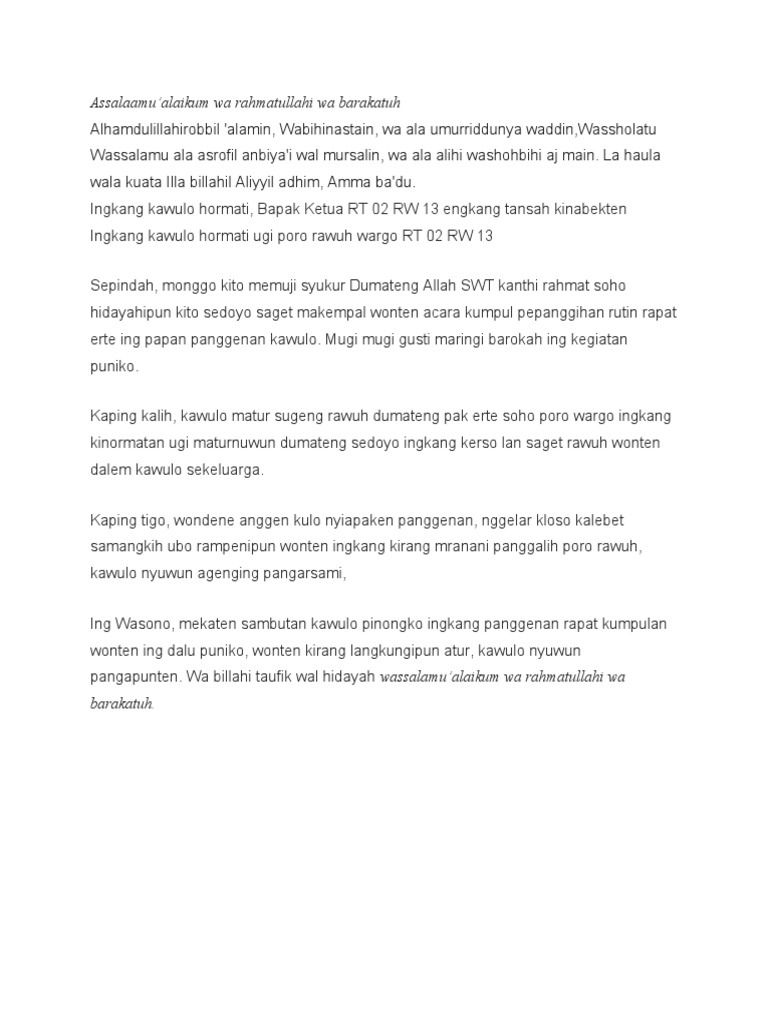 Sambutan Arisan RT 02 RW 13 | PDF