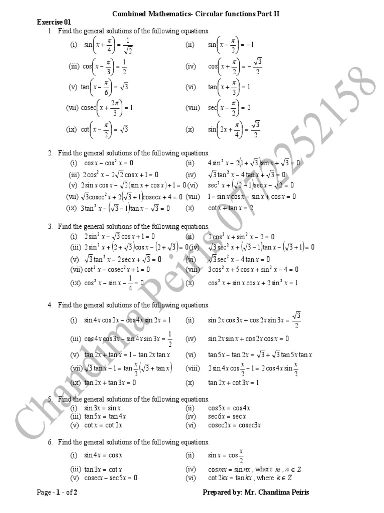 General Solutions of Trigonometric Equations | PDF | Trigonometric ...