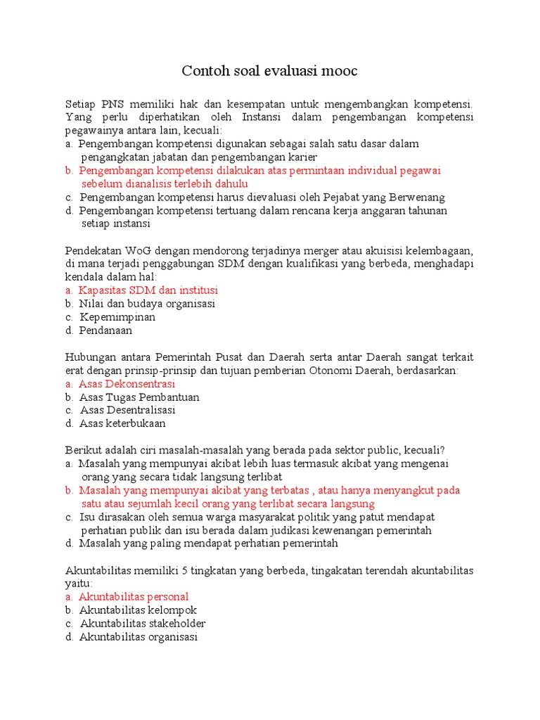 Contoh Soal Evaluasi Mooc | PDF