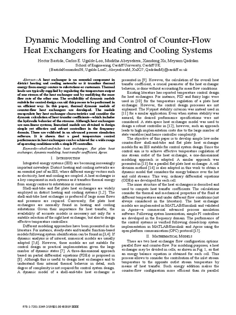 Dynamic Modelling and Control of Counter-Flow Heat Exchanger For ...