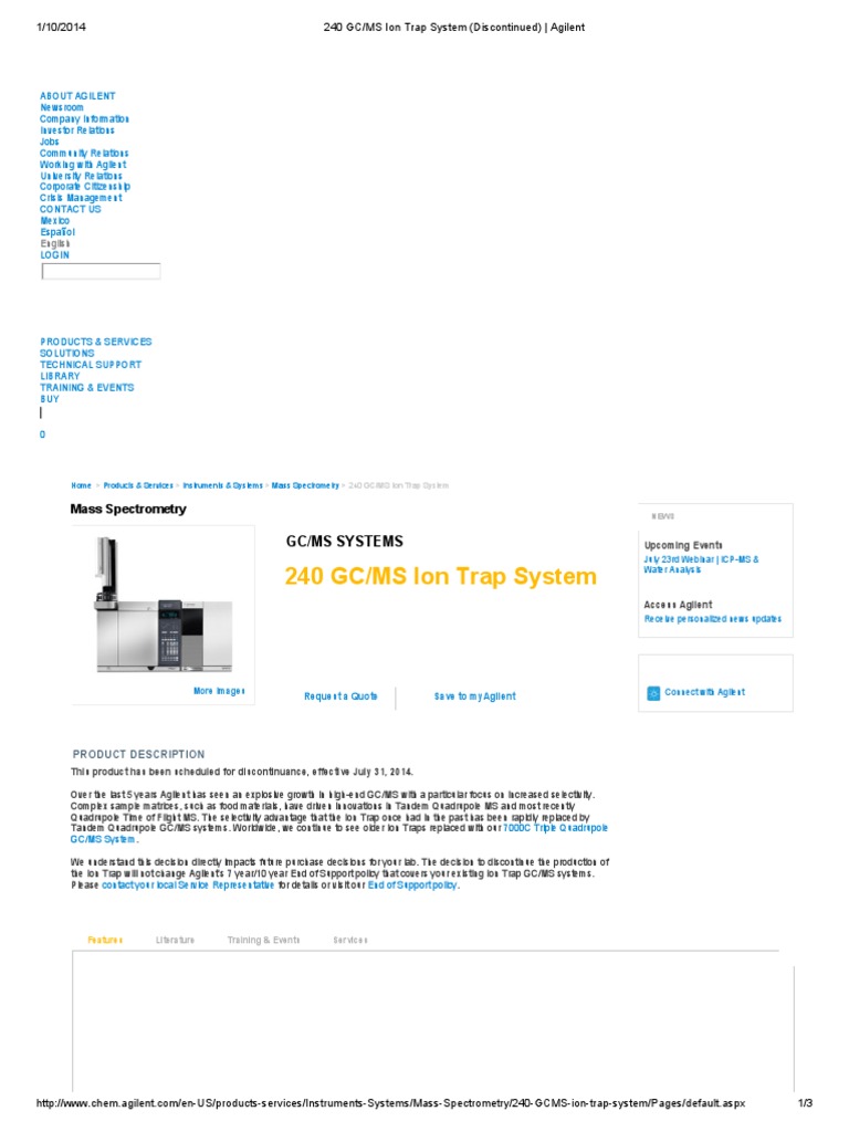 240 GC - MS Ion Trap System (Discontinued) - Agilent | PDF | Gas ...