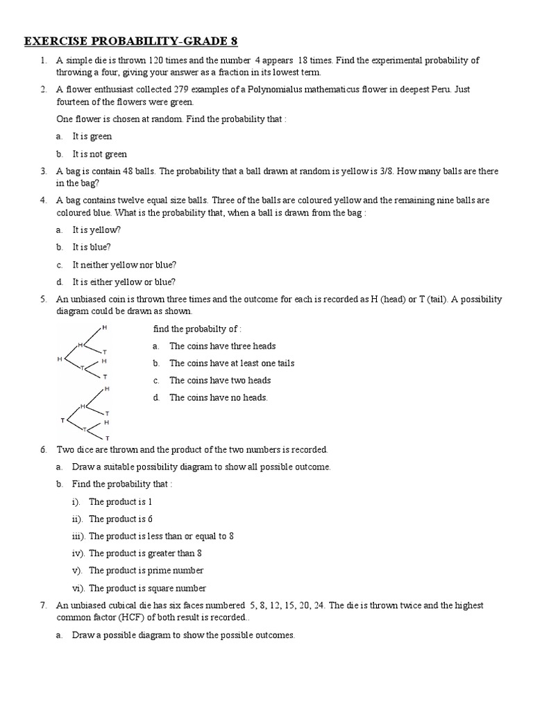 Exercise Probability-Grade 8 | PDF | Probability | Teaching Mathematics
