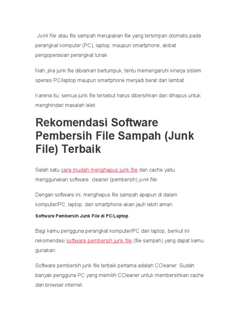 Rekomendasi Software Pembersih Junk File | PDF | Game & Aktivitas ...