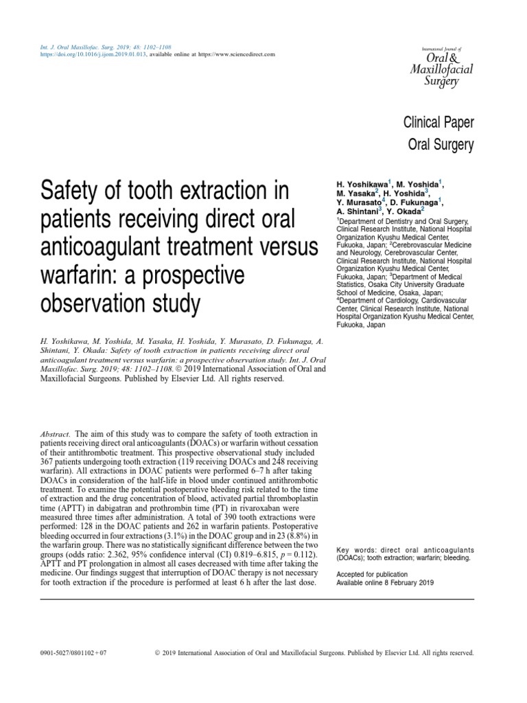 Safety of Tooth Extraction in Patients Receiving Direct Oral