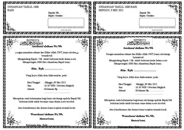 Contoh undangan 1000 hari 1 lembar jadi 2 pdf
