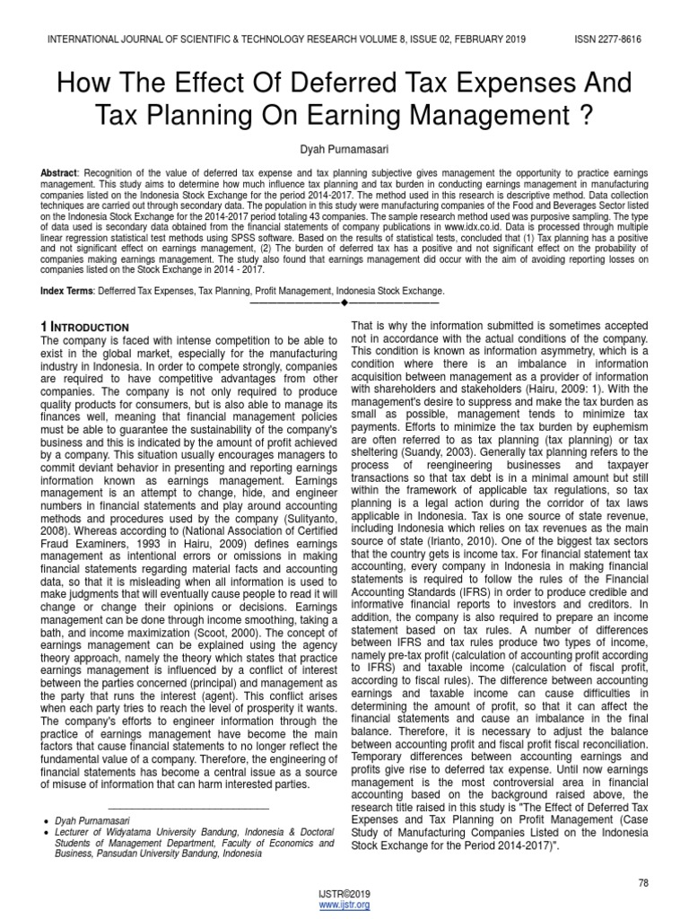 How The Effect of Deferred Tax Expenses and Tax Planning On Earning ...