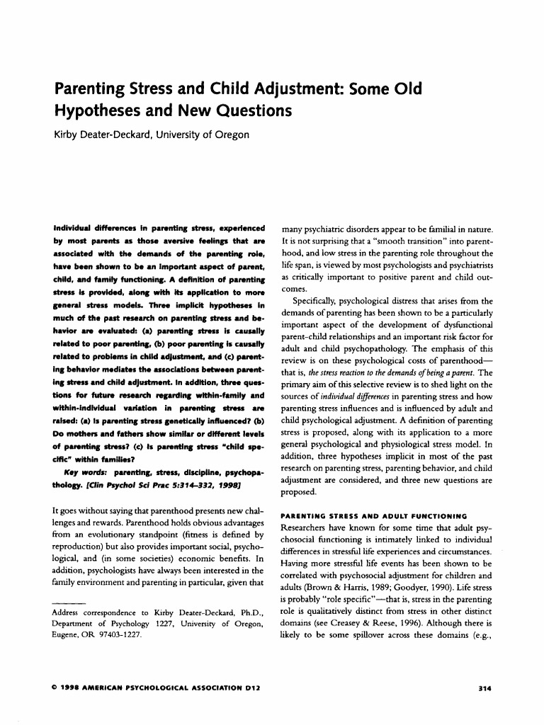 Parenting Stress and Child Adjustment: Some Hypotheses and New ...