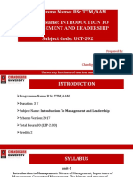 Programme Name: BSC Ttm/Aam Subject Name: Introduction To Management and Leadership Subject Code: Uct-292