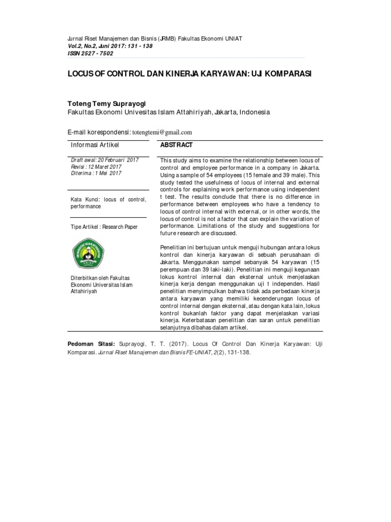 Locus of Control dan Kinerja Karyawan | PDF