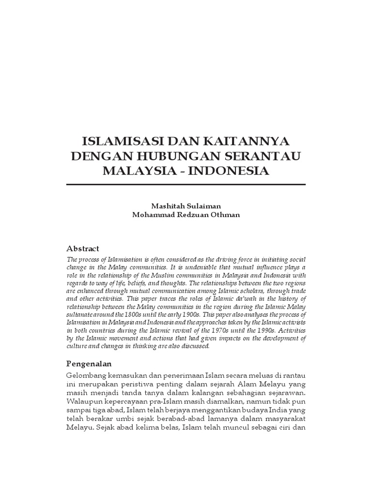 Islamisasi Dan Kaitannya Dengan Hubungan Serantau Malaysia Indonesia Pdf