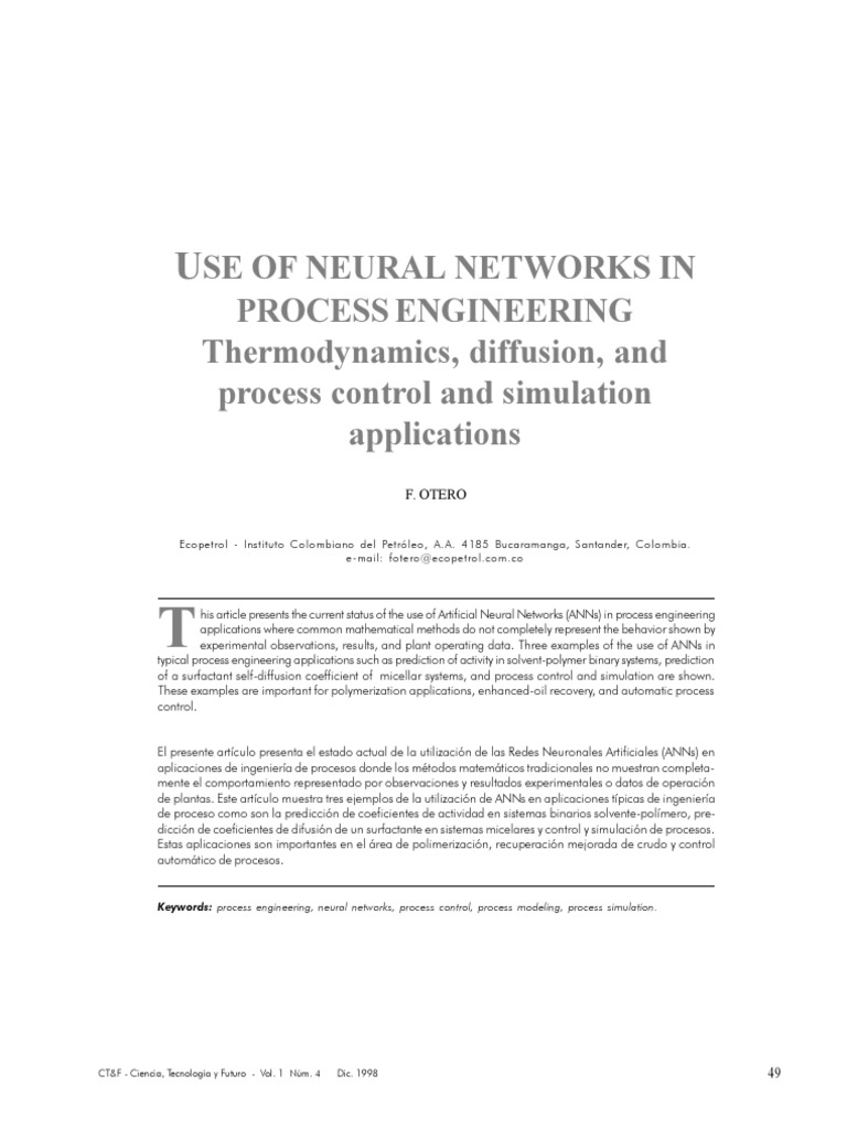 Use of Neural Networks in Process Engineering Thermodynamics, Diffusion ...