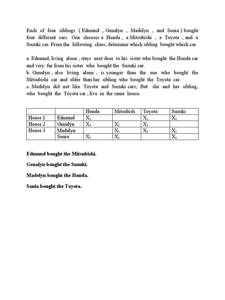 Sibling Car Ownership Puzzle | PDF
