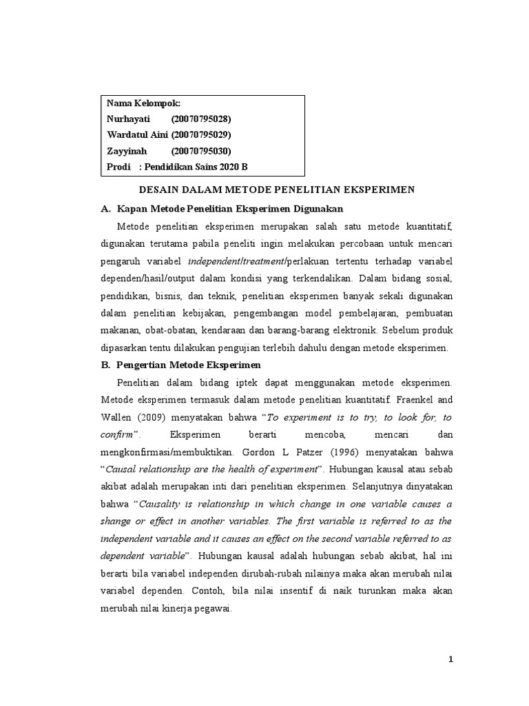 Desain Metode Penelitian Eksperimen | PDF