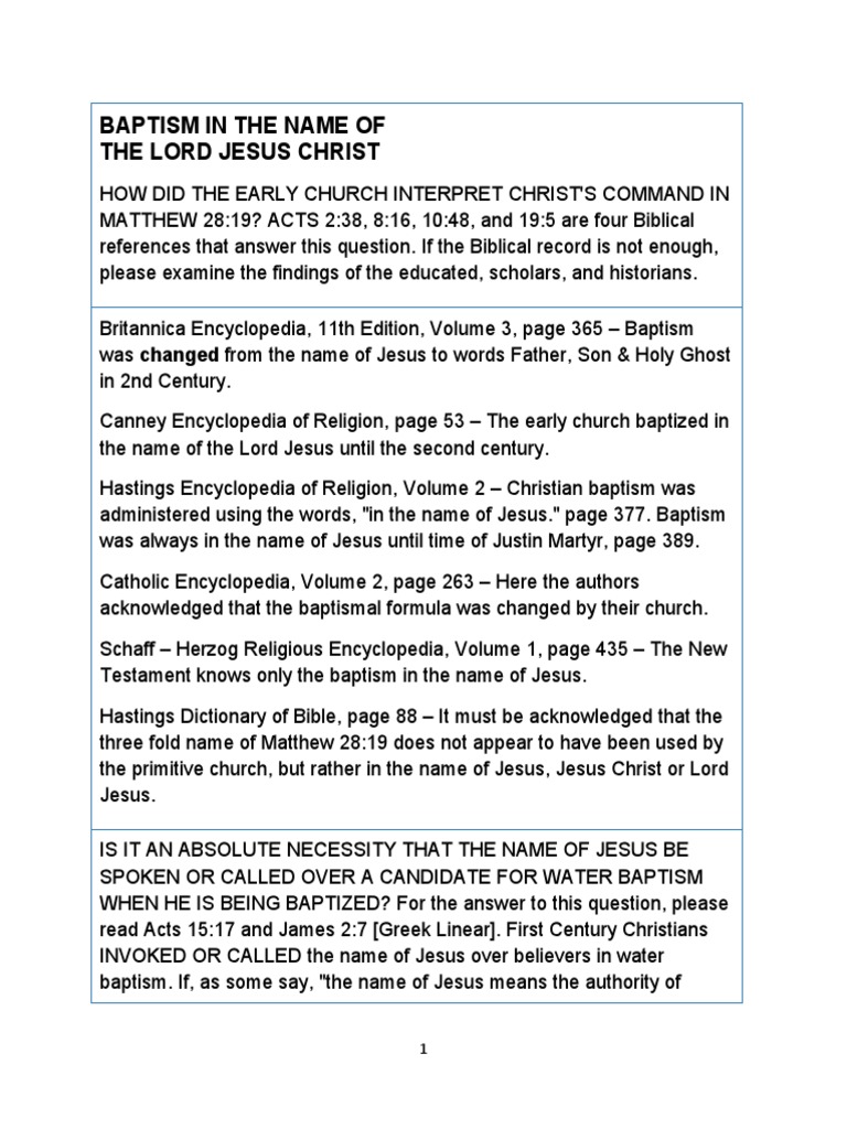 Baptism in Jesus Name | PDF | Baptism | Acts Of The Apostles