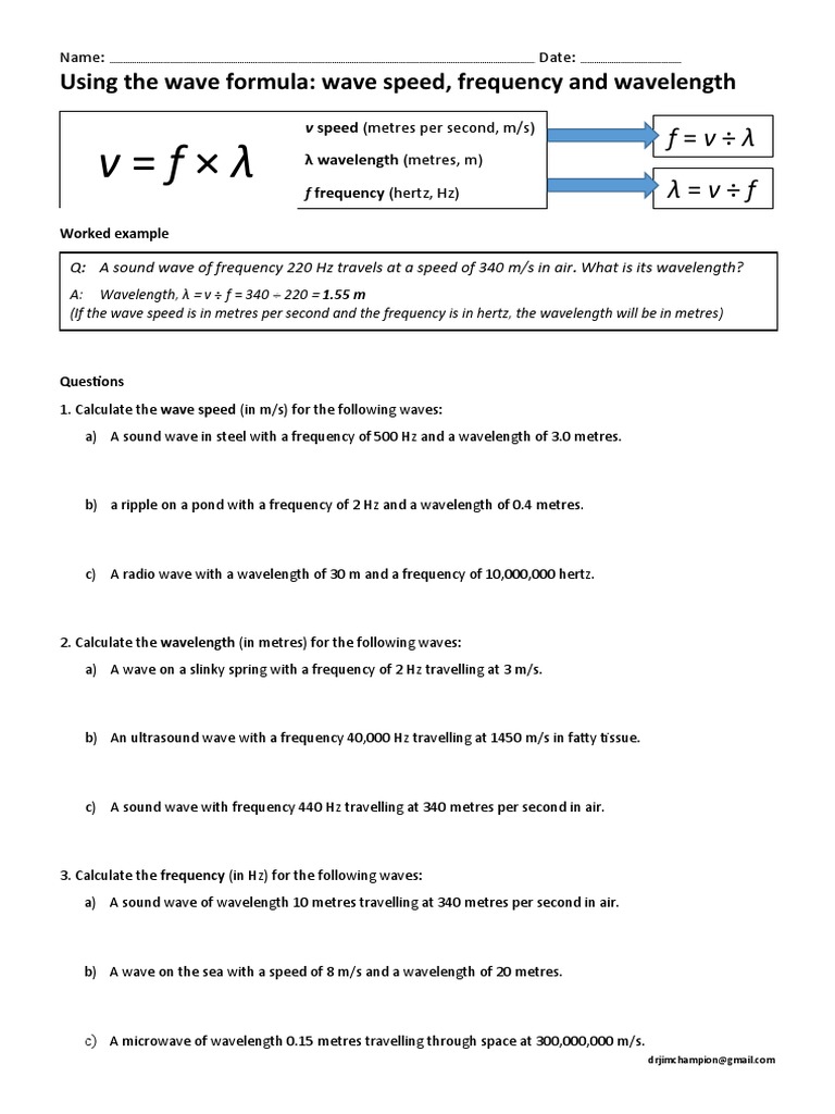 Using The Wave Formula: Wave Speed, Frequency and Wavelength | PDF