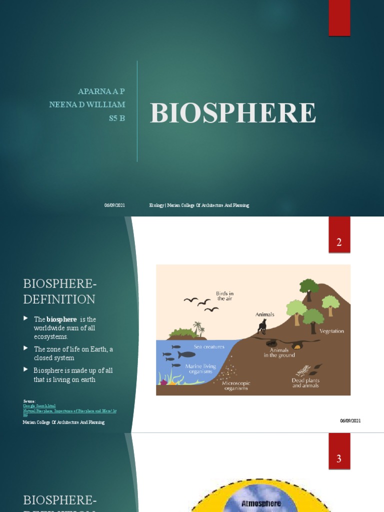 Biosphere: Aparna A P Neena D William S5 B | PDF | Organisms | Systems ...