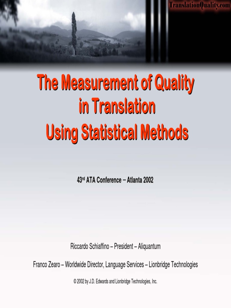 The Measurement of Quality in Translation Using Statistical Methods ...