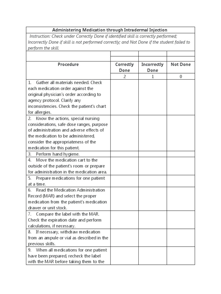Intradermal Injection Administration Steps | PDF | Injection (Medicine ...