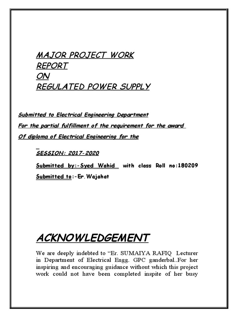 Project Report Regulated Power Supply PDF Rectifier Power Supply
