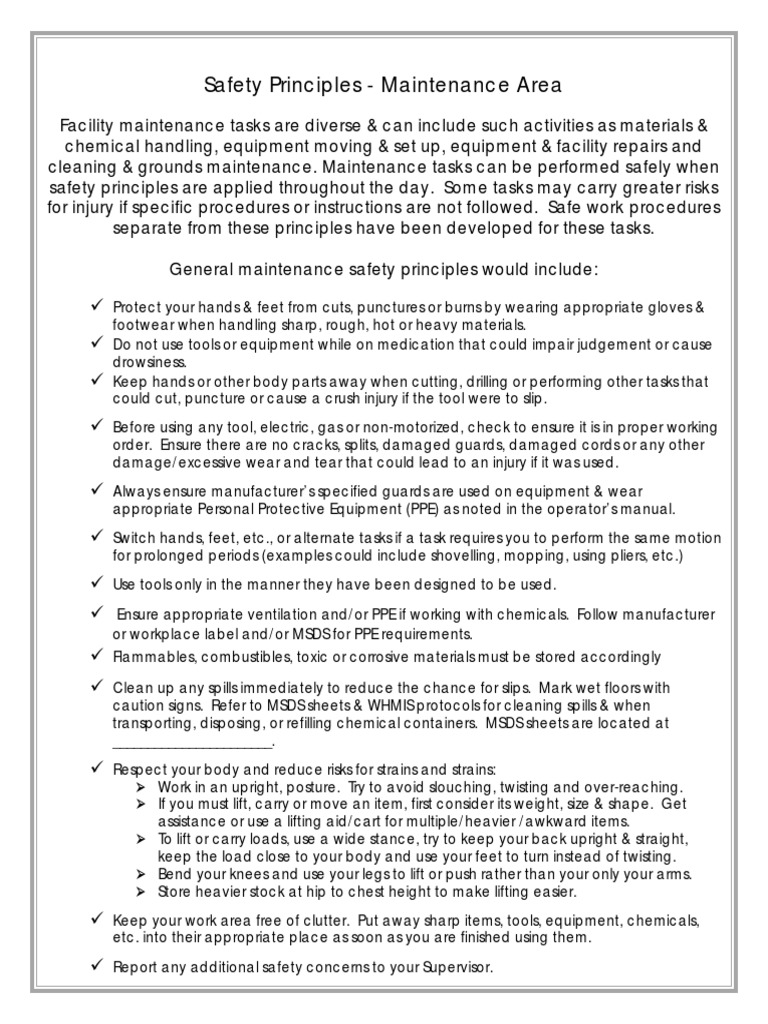 Maintenance Area Safety Principles | PDF | Personal Protective ...