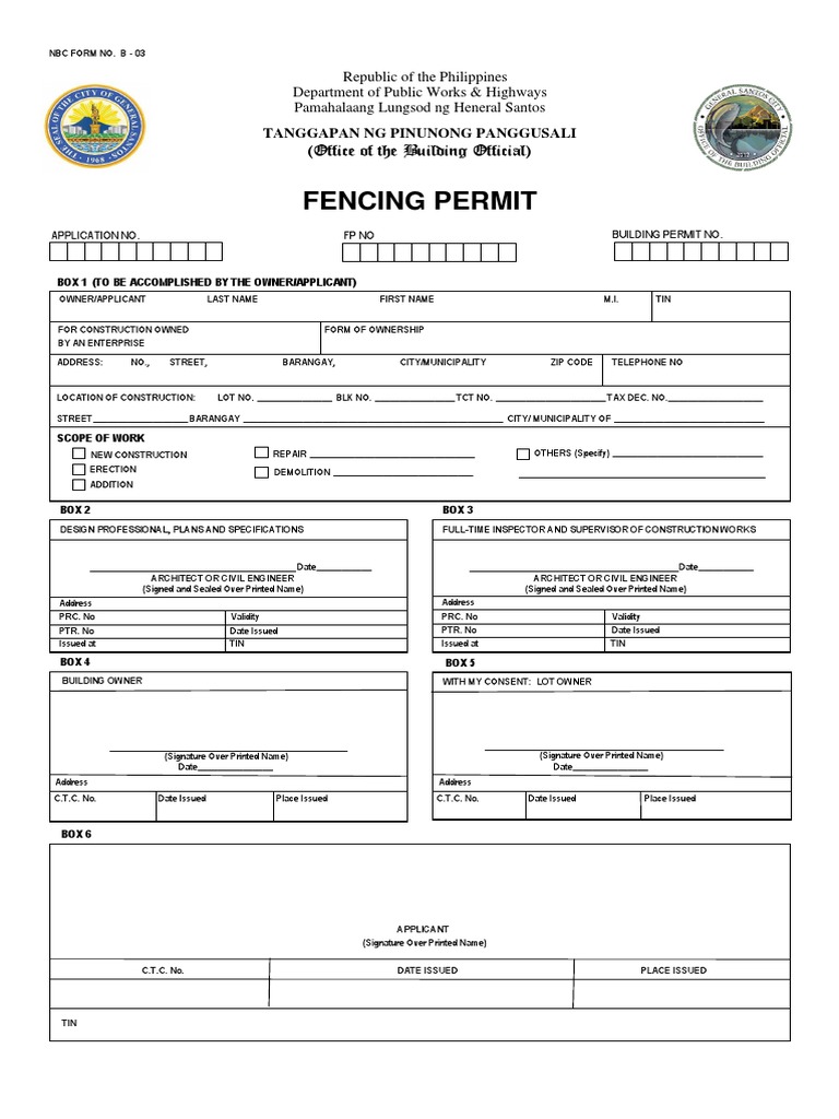 Fencing Permit (Front) PDF Economic Sectors Business