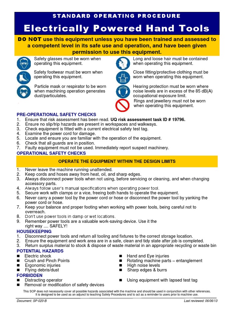 SP020B Electrically Powered Hand Tools SOP PDF Personal