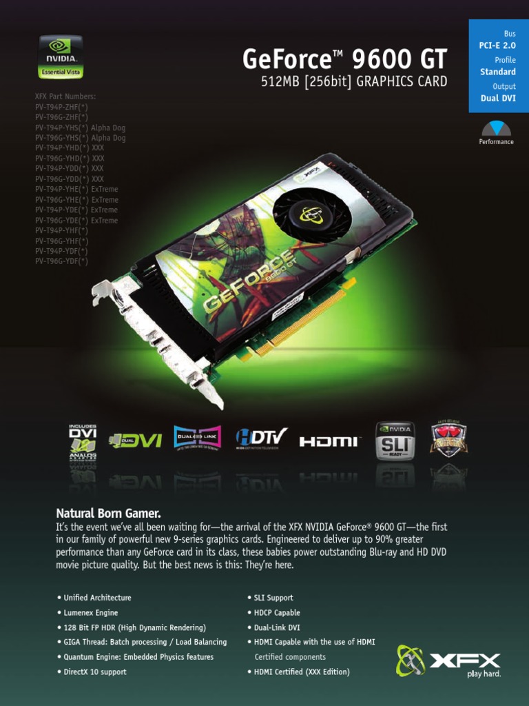 Carte Graphique NVIDIA GeForce 9600 GT - 512 Mo DDR3 - Testée Fonctionne