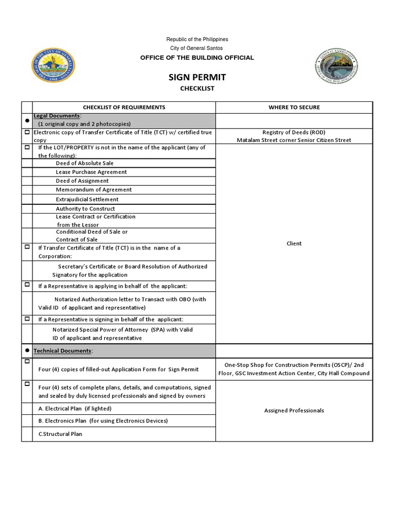 Sign Permit Requirements Checklist | PDF | Notary Public | Deed
