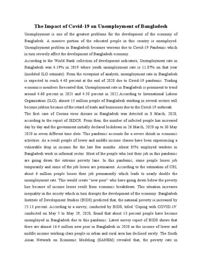 The Impact of Covid-19 On Unemployment of Bangladesh | PDF ...