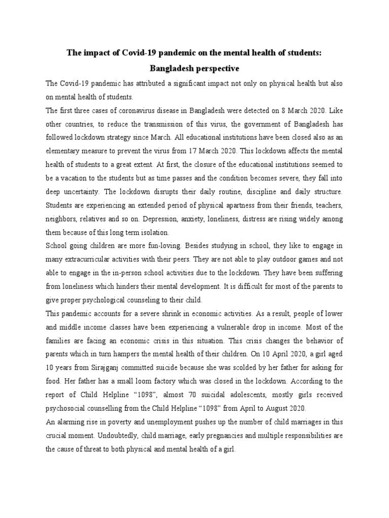 Covid-19's Mental Health Impact on Students in Bangladesh | PDF ...