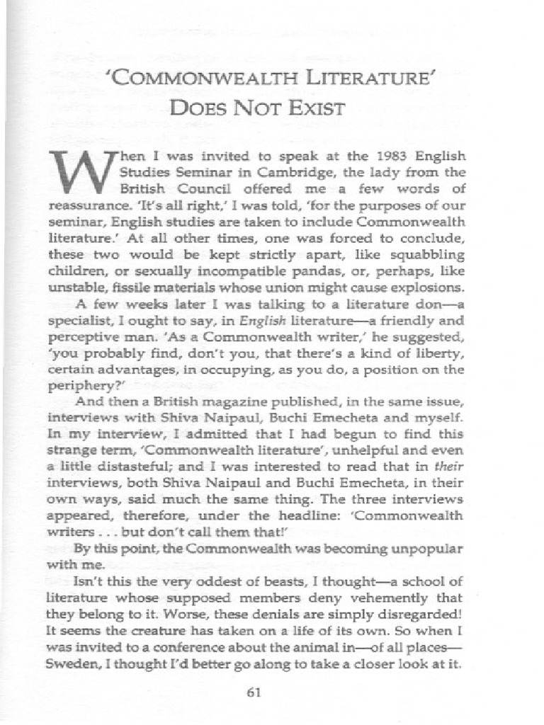 Monwealth Literature Does Not Exist. PDF