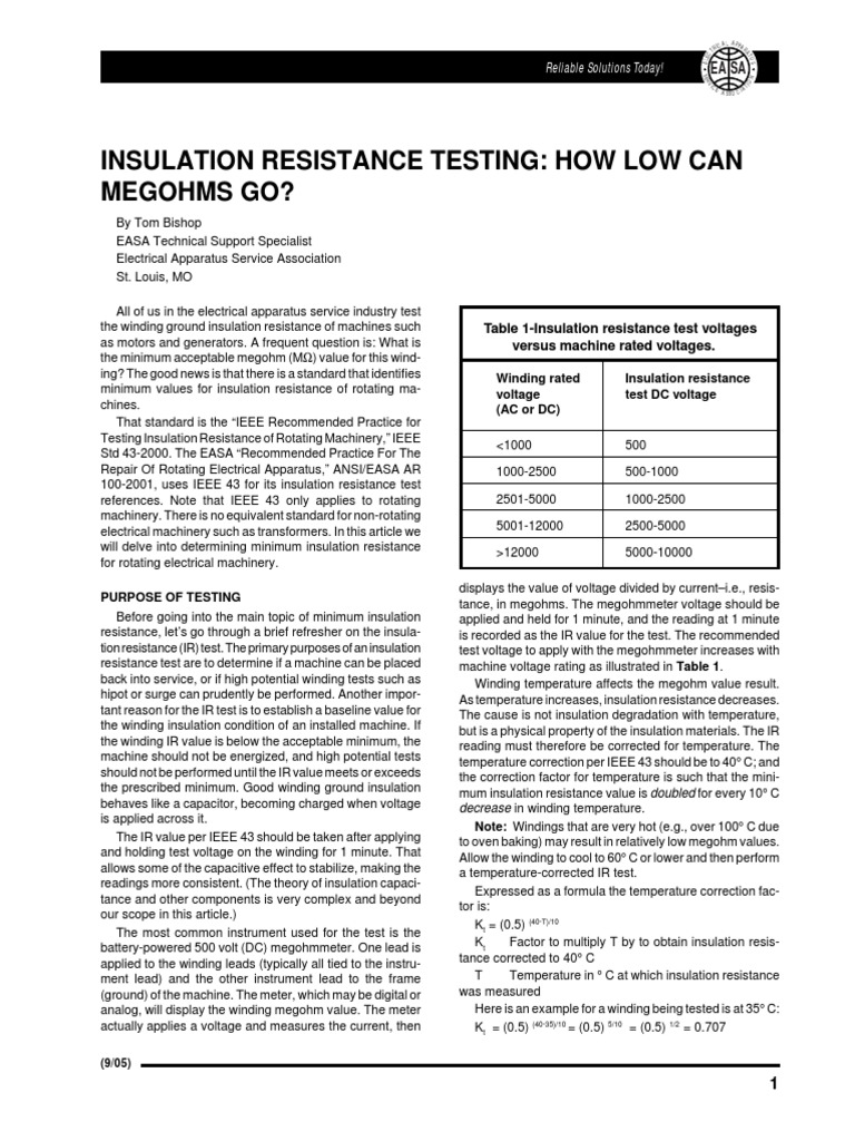 Insulation Resistance Testing | PDF | Capacitor | Insulator (Electricity)