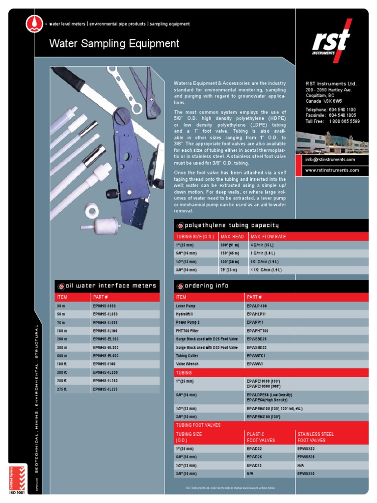 Water Sampling Equipment EPB0023B PDF Pipe (Fluid Conveyance