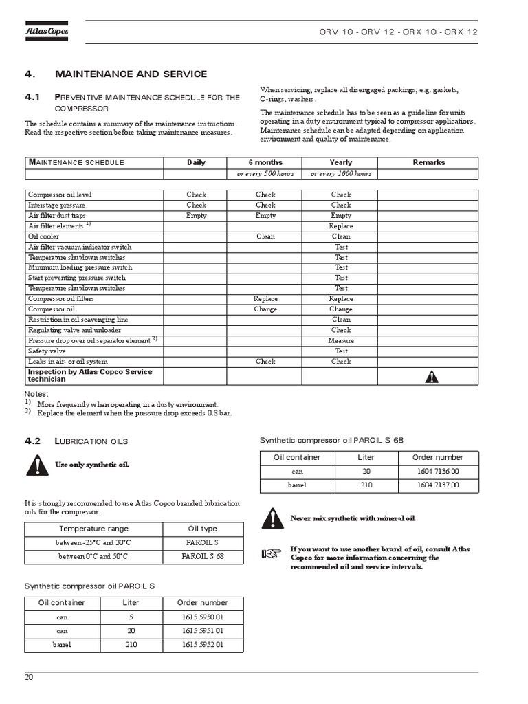 Plan de Maintenance Atlas Copco ORX12 - GEMEX | PDF | Valve | Oil