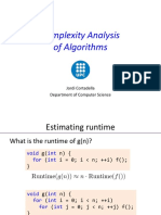 Complexity Analysis of Algorithms: Jordi Cortadella Department of Computer Science