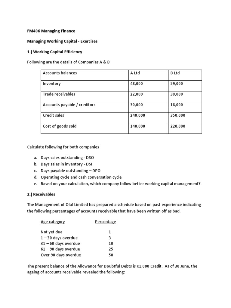 Working Capital Management Exercises | PDF | Business | Finance & Money ...