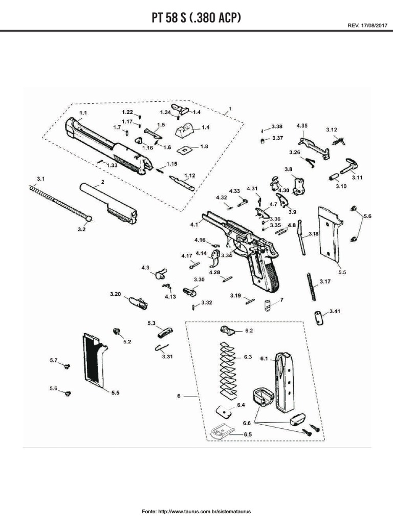 Peças e Montagem da Pistola PT 58 S | PDF | Armas de fogo | Armas
