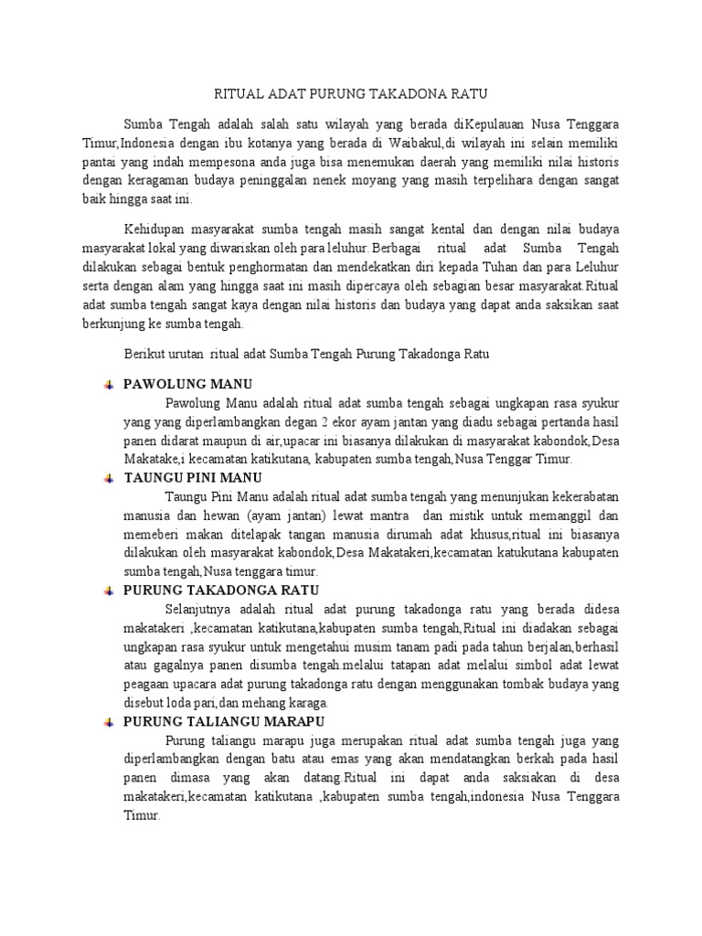 Ritual Purung Takadonga Ratu Sumba | PDF