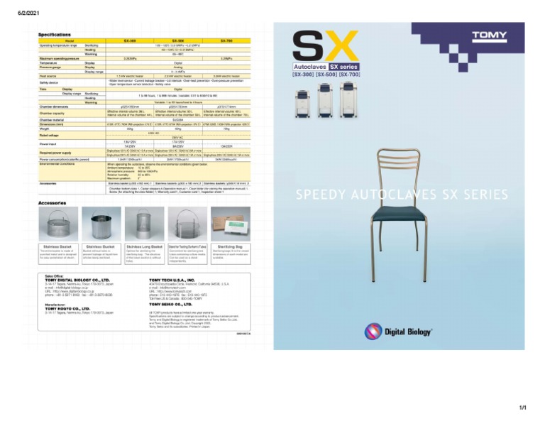 Autoclave Tomy SX700 PDF