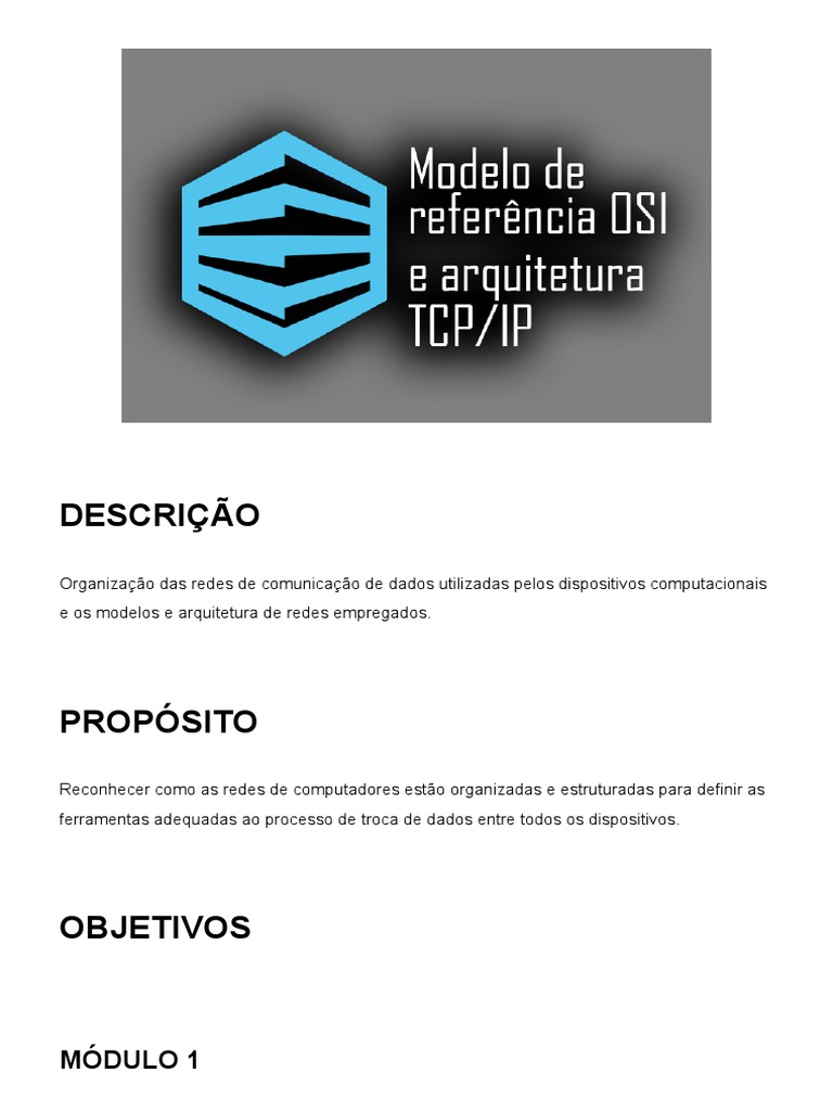 Estruturas de Redes: Modelos OSI e TCP/IP | PDF | Modelo OSI | Suíte de ...