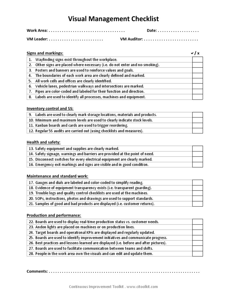 Visual Management Audit Checklist | PDF | Business | Transport