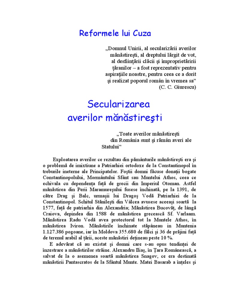 Reformele Lui Cuza