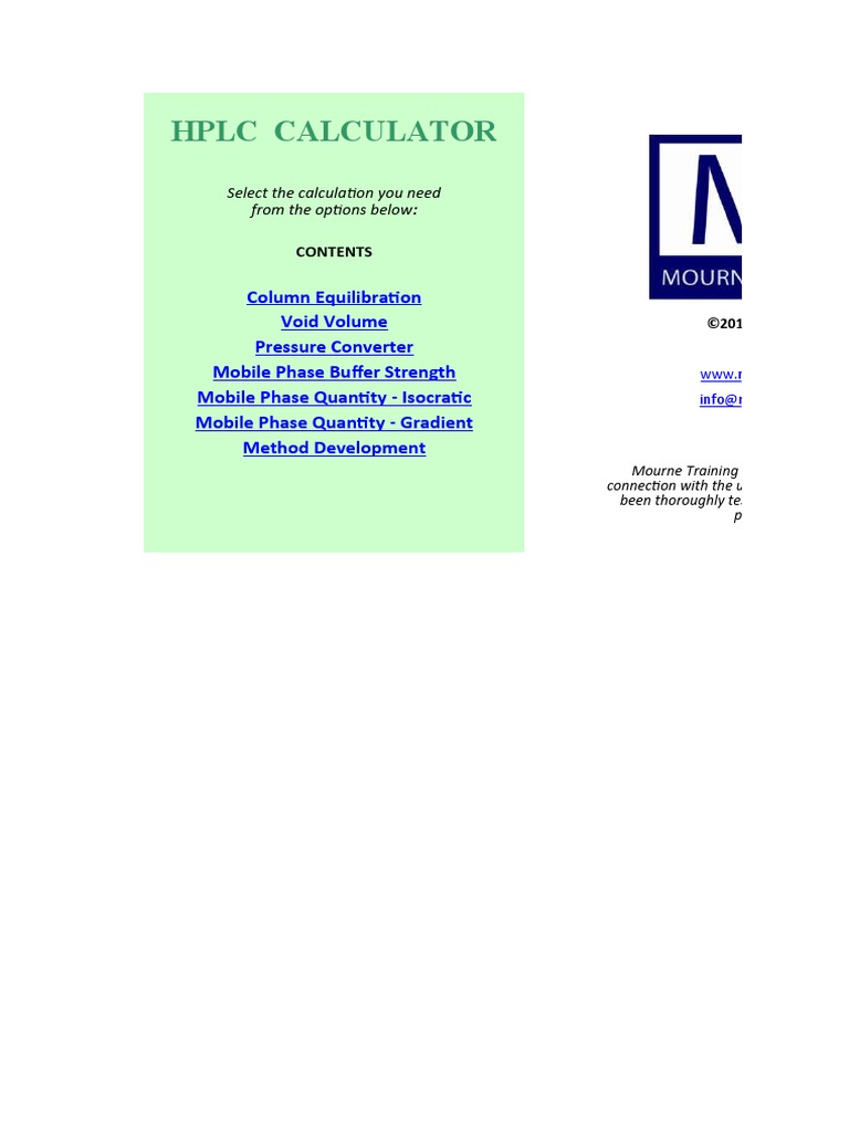 HPLC Calculator MTS Download Free PDF High Performance Liquid