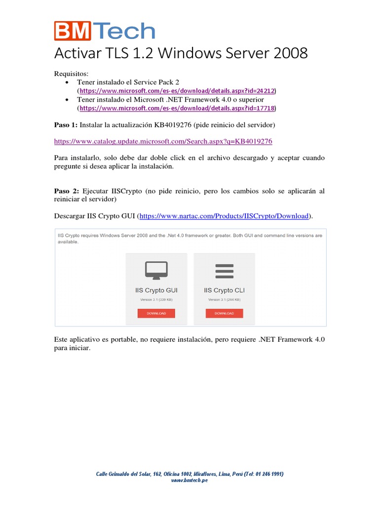 Guía: Activar TLS 1.2 en Windows Server 2008 | PDF | Tecnología