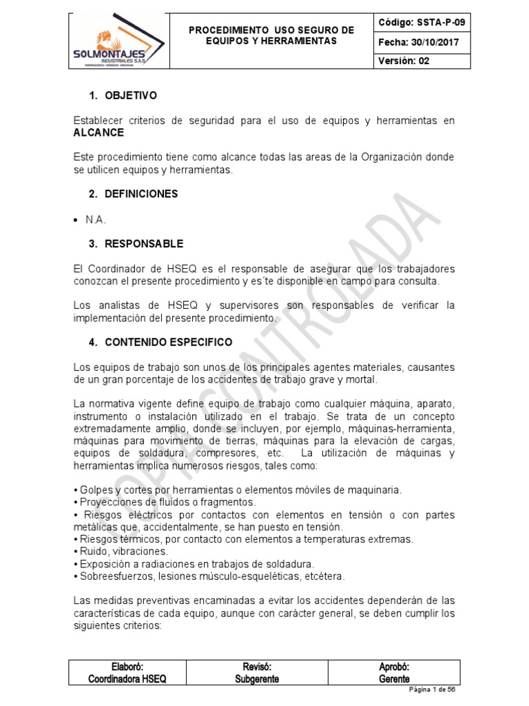 Uso Seguro de Equipos y Herramientas | PDF | Perforar | Enchufes y ...