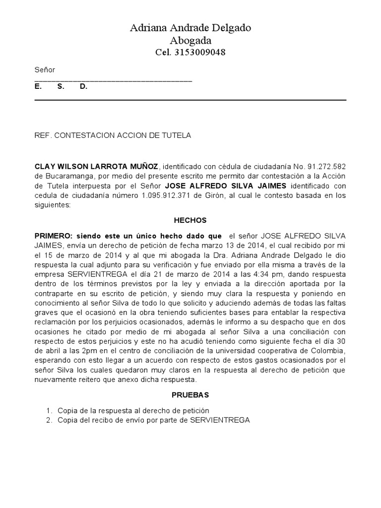 Contestación Acción de Tutela Silva Jaimes | PDF | Violencia