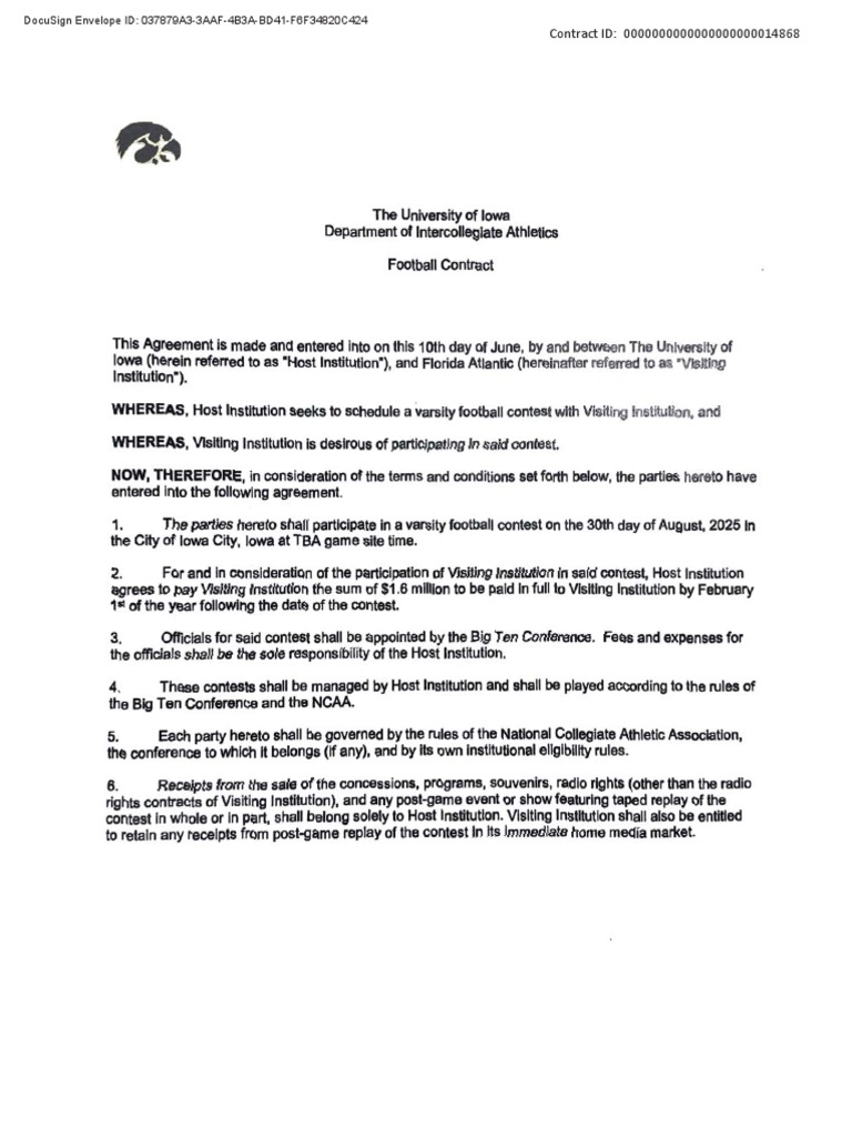 Iowa Football 2025 Fully Executed PDF