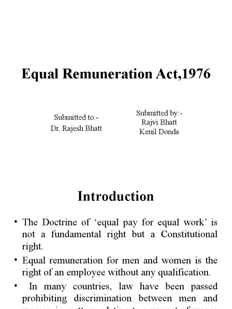 Equal Remuneration Act 1976 | PDF | Equal Pay For Equal Work | Employment